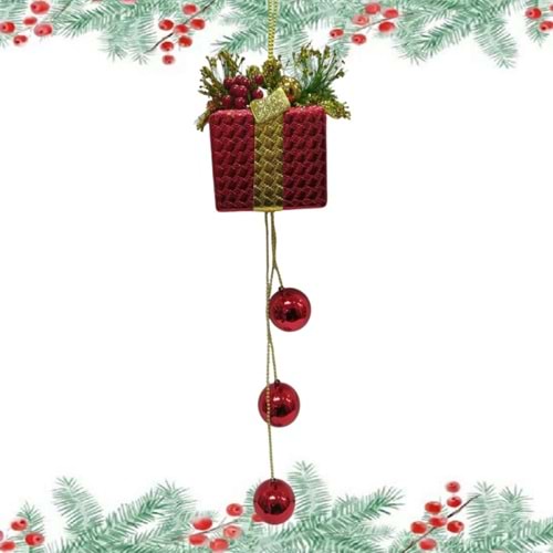 Yılbaşı Süs Hediye Paketli Süslü Toplu 80cm Kırmızı