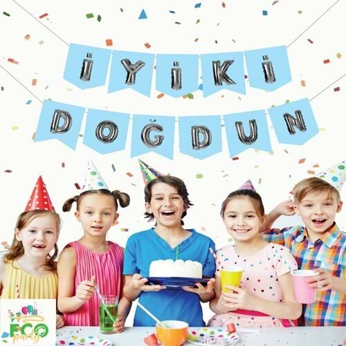 Mavi Silver İyiki Doğdun Zarflı Banner