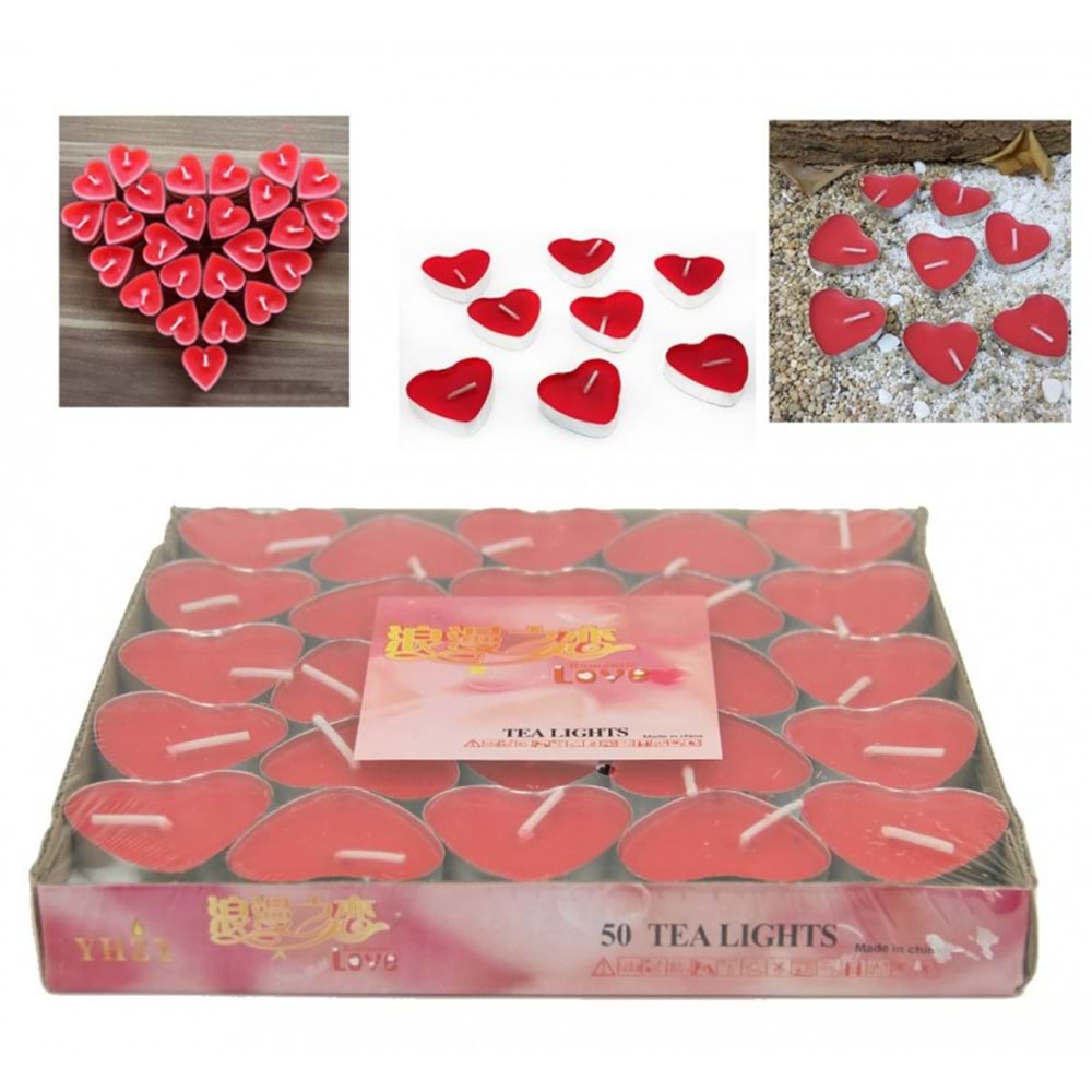 Tealight Mum Kalp Kırmızı 50li